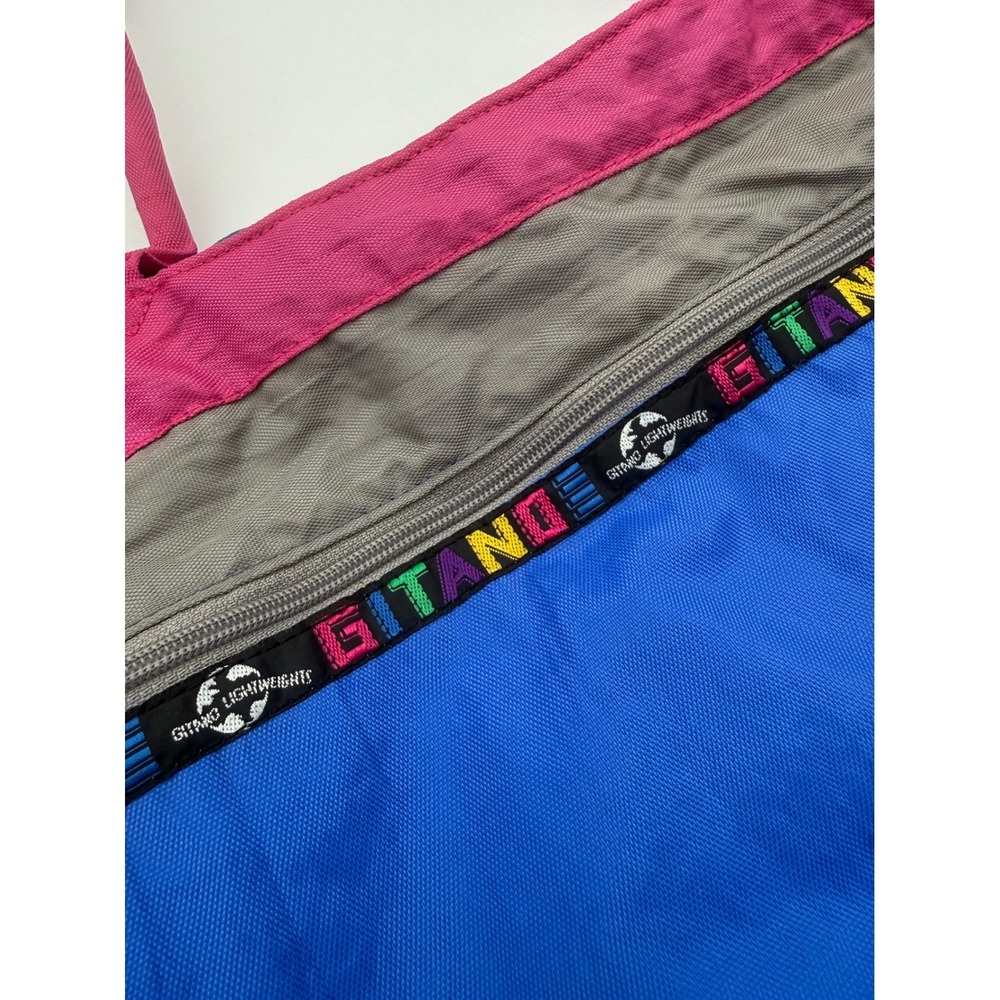 Vintage Gitano Lightweights Tote Bag Blue Pink Colorblock Retro 80s 90s Nylon